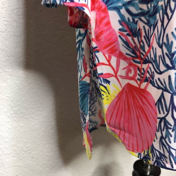 Jason Wu white pink blue yellow seashell coral beach tunic top size Small - Picture 4 of 11